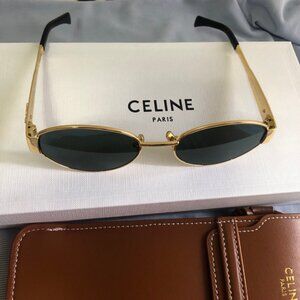 Celine Triomphe Gold Frame Green Lenses Oval Sunglasses